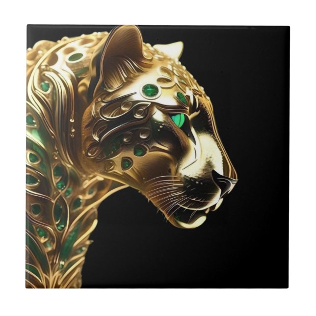 Regal Grace: The Gold Jaguar Adorned with Emeralds Tile (Front)