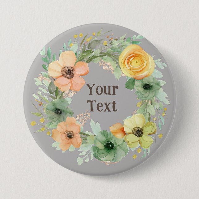 Regal Green Flower Wreath Lapel Brooch 3 Inch Round Button (Front)