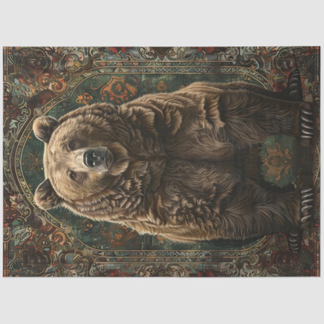 Regal Grizzly Bear Illustration Decoupage Tissue Paper (Front)