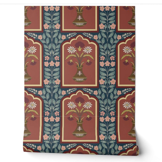 Regal Heritage Blooms - Vintage Floral pattern Wallpaper (Unrolling)