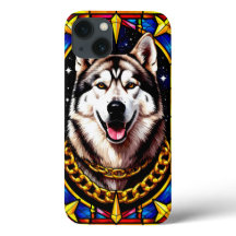 Regal Husky Portrait with Gold Chain