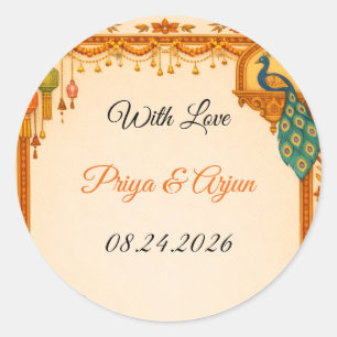 Regal Indian Wedding Peacock Favor Stickers   Saff