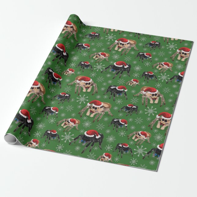 Regal Jumping Spider Phiddipus Regius Holiday Moss Wrapping Paper (Unrolled)