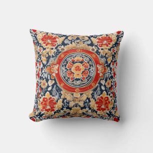 Regal Khokhloma: Ornate Floral Medallion Throw Pillow