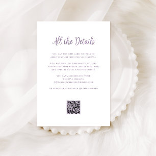 Regal Lavender and White   Wedding Details QR Code Enclosure Card