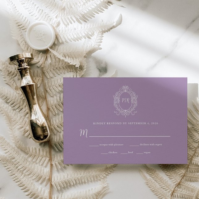 Regal Lavender Purple | Baroque Frame Wedding RSVP Card (Creator Uploaded)