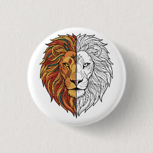 Regal Lion Mandala Vibrant Gold & Red King 1 Inch Round Button