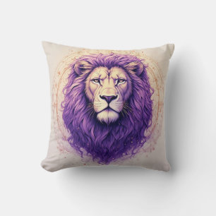 Regal Lion with Purple Mane and Cosmic Accents Throw Pillow