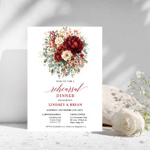 Regal Maroon Autumn Floral Rehearsal Dinner Invite