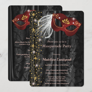 Regal Masquerade Ball Ruby Mask Black Velvet  Invitation