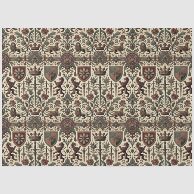 Regal Medieval Heraldic Pattern Tissue Paper (Front)