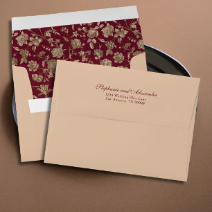 Regal Merlot Burgundy Floral Toile Wedding Envelope