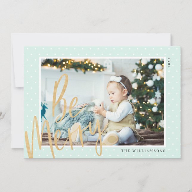 Regal & Modern Gold Be Merry Christmas Photo Holiday Card (Front)