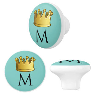 Regal Monogram Crown Soft Seafoam Green Ceramic Knob