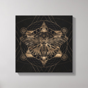 Regal moth in Sacred Geometry - Black and Gold Canvas Print