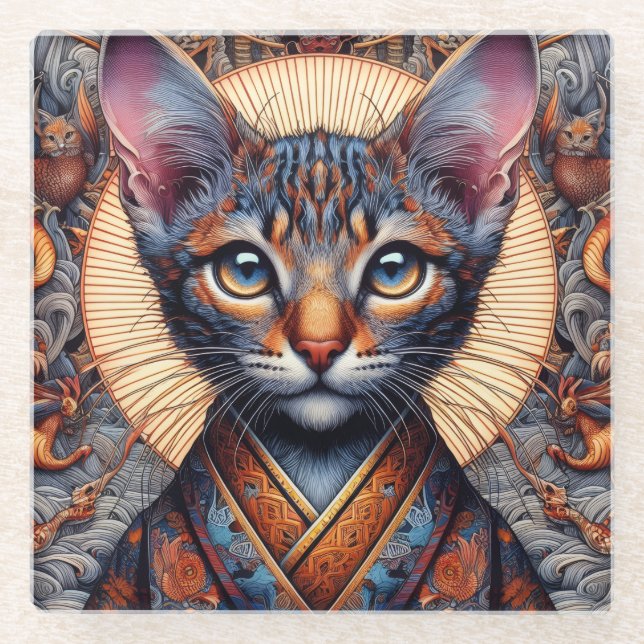 Regal Mythic ornate fantasy feline  Glass Coaster (Front)