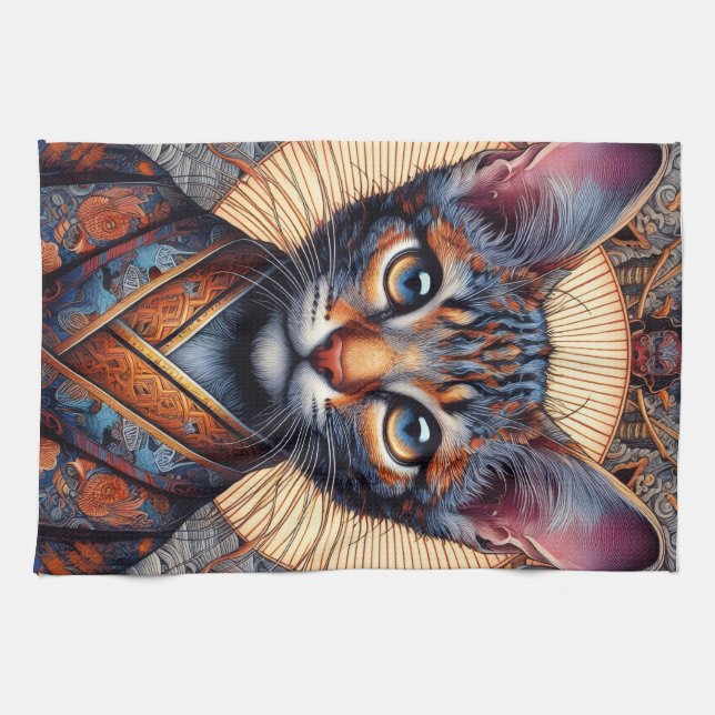 Regal Mythic ornate fantasy feline  Kitchen Towel (Horizontal)