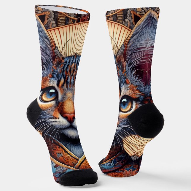 Regal Mythic ornate fantasy feline  Socks (Angled)