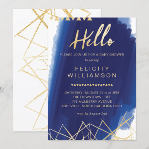 Regal Navy, Gold Watercolor Baby Shower Invitation