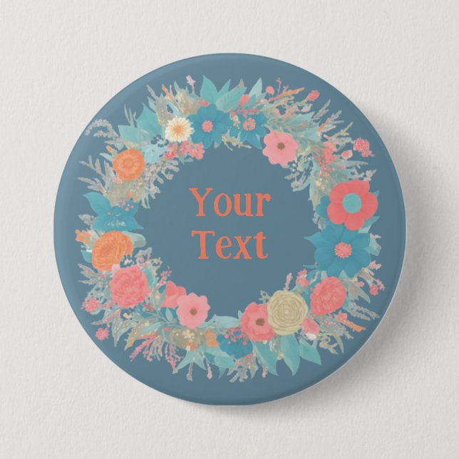 Regal Orange WIldflower Wreath Lapel Brooch 3 Inch Round Button (Front)