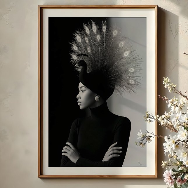 Regal Peacock: Avant-Garde Monochrome Portrait Poster (Creator Uploaded)