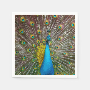 Regal Peacock Bird with Teal and Gold Plumage Napkin