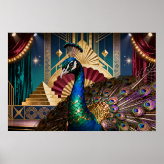 Regal Peacock in Golden Grandeur: A Majestic Poster