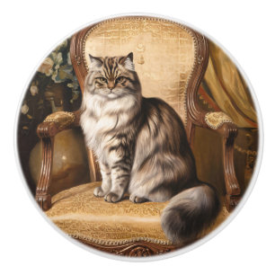 Regal Persian Cat Vintage Style Painting Ceramic Knob