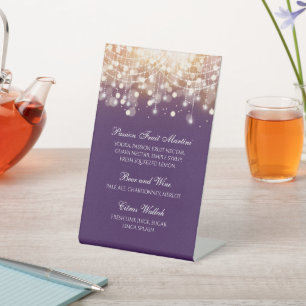 Regal Purple and Gold Bokeh Lights Pedestal Sign