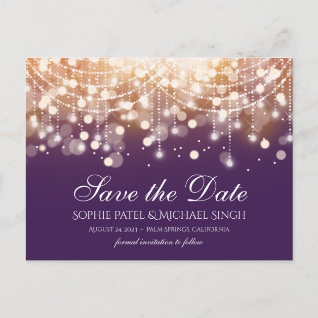 Regal Purple and Gold Bokeh Lights Postcard (Front)