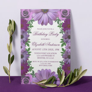 Regal Purple Floral Birthday Invitation