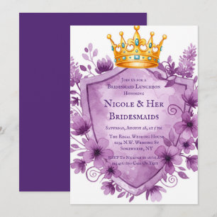 Regal Purple Floral Crest Bachelorette Party Invitation