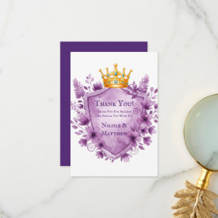Regal Purple Floral Crest Bridal Shower Thank You Card