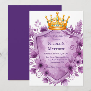 Regal Purple Floral Crest Wedding Invitation