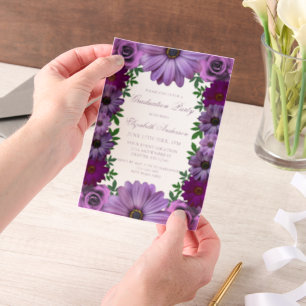Regal Purple Floral Graduation Party Vellum Invitations