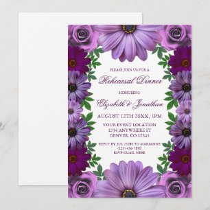 Regal Purple Floral Rehearsal Dinner Invitation