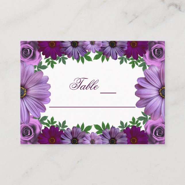 Regal Purple Floral Wedding Place Card (Front)
