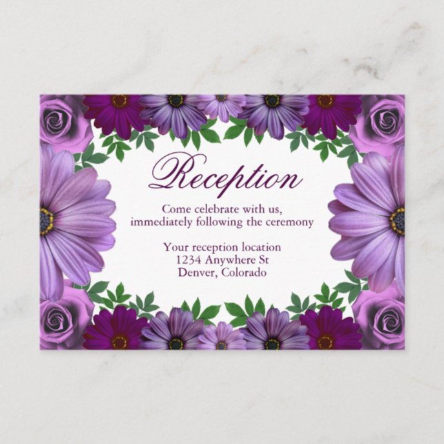 Regal Purple Floral Wedding Reception Enclosure Card (Front)