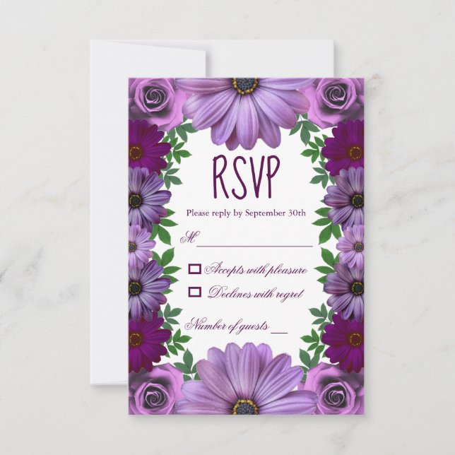 Regal Purple Floral Wedding RSVP Card (Front)
