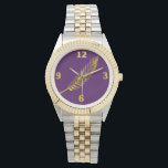 Regal Purple Golden Frond Watch<br><div class="desc">A regal deep plum purple with a golden leaf frond design makes an elegant statement.</div>