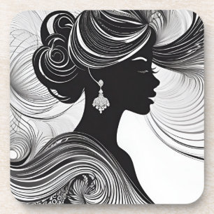 Regal Queen African Silhouette Black & White Coaster