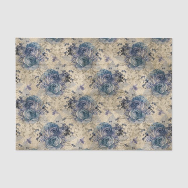 Regal Queen Bee W/Blue Roses  Tissue Paper (Front)