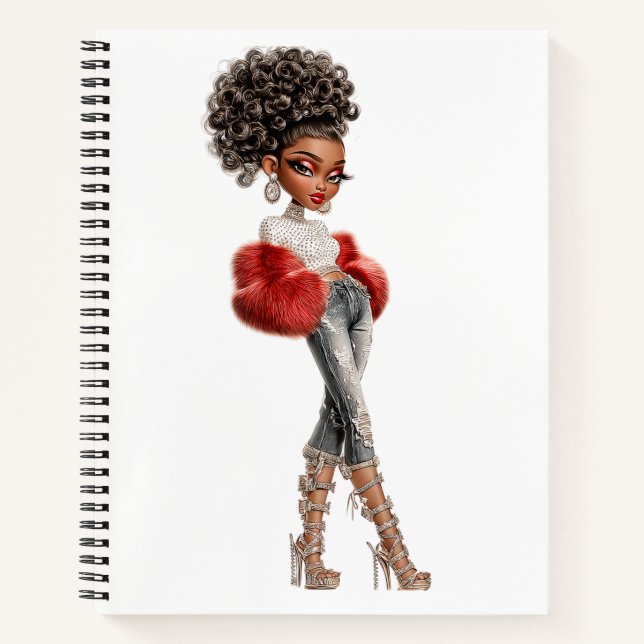 Regal Red Glam Girl Spiral Notebook (Front)