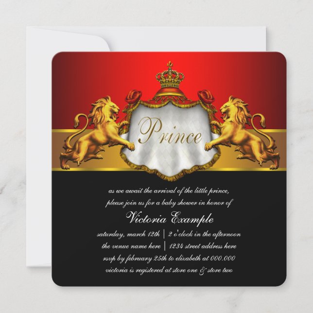 Regal Red Prince Baby Shower Invitation (Front)