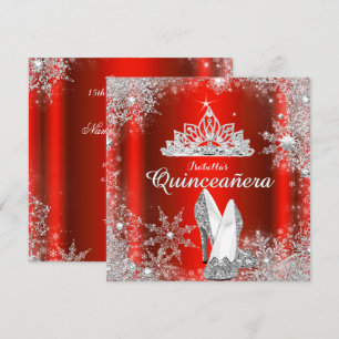 Regal Red Quinceanera Silver Tiara 15th Birthday Invitation