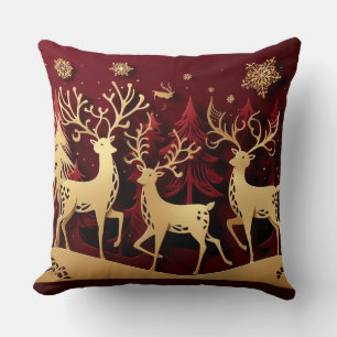 Regal Reindeer Ensemble – Paper-Cut Forest Throw Pillow