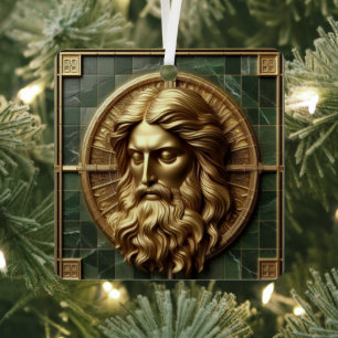Regal Reverence Jesus In Gold Metal Ornament