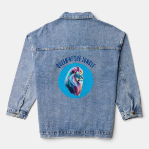 Regal Roar: Queen of the Jungle Colourful Denim Jacket