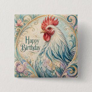 Regal Rooster Birthday Flourish 2 Inch Square Button