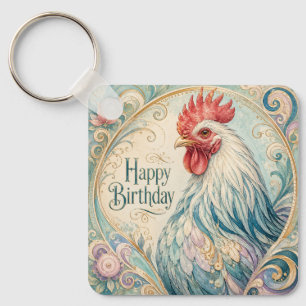 Regal Rooster Birthday Flourish Keychain